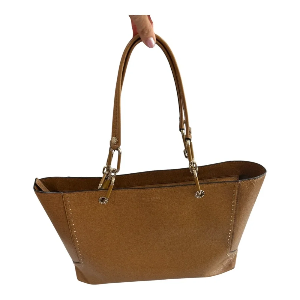 Henri Bendel Tote Bag Womens Large Tan  Studded Leather Shoulder Bag